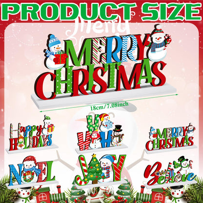 CroBlissful 6 Pcs Christmas Table Decoration Merry Christmas Table Sign Happy Holiday Snowman Wooden Tabletop Centerpieces for Xmas Winter Party Supplies Home Decor