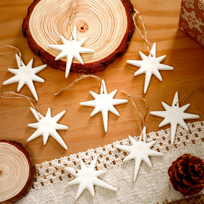 Suncalla 12 Pcs Christmas Bethlehem Star Ornament 1.97 x 3.15 White Star of Bethlehem Decoration Porcelain Ceramics Hanging Nativity Decor Accessories Sublimation Blanks Xmas Tree Topper Ornament