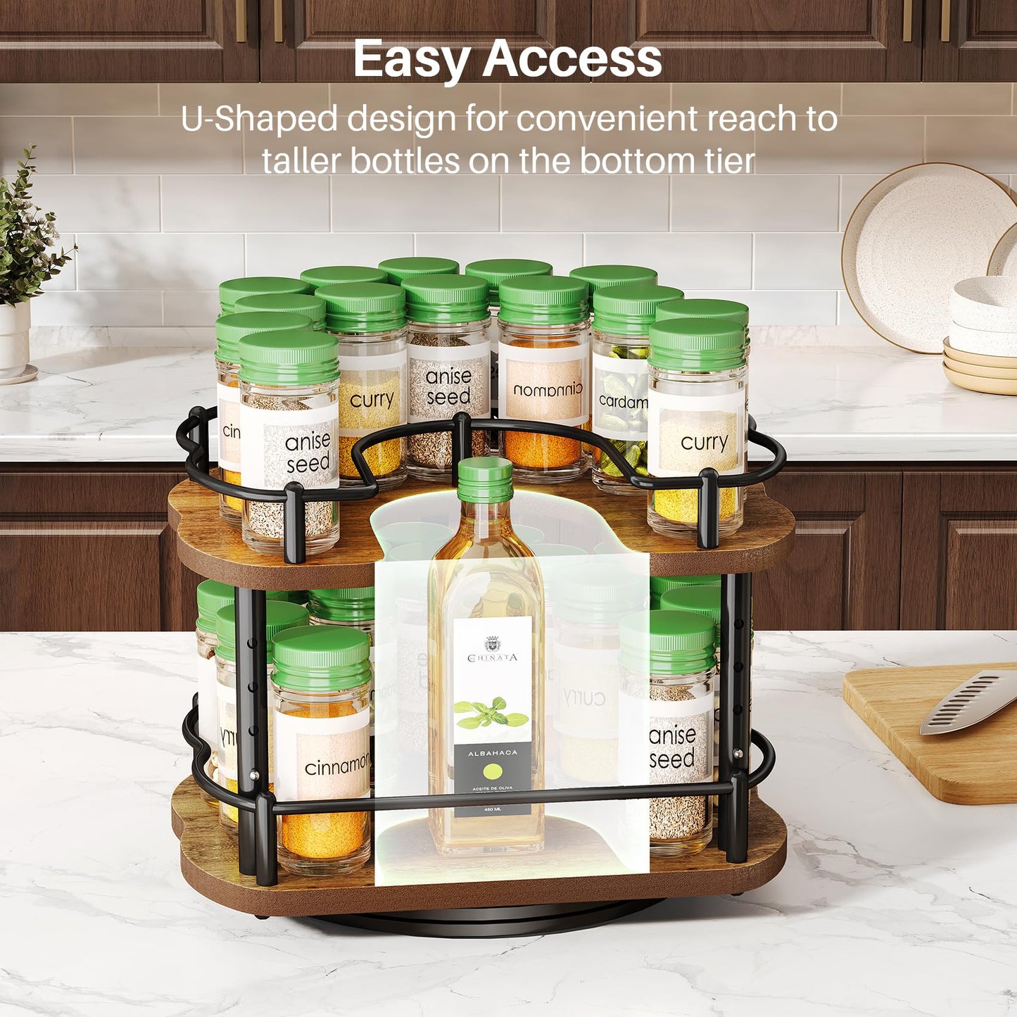 Spice Rack Organization for Cabinet - Height Adjustable Rotating Lazy Susan Organizer, Spice Organizer Fits Cabinets Wide＞ 11 inches, Clearance Height ＞10.5 inches