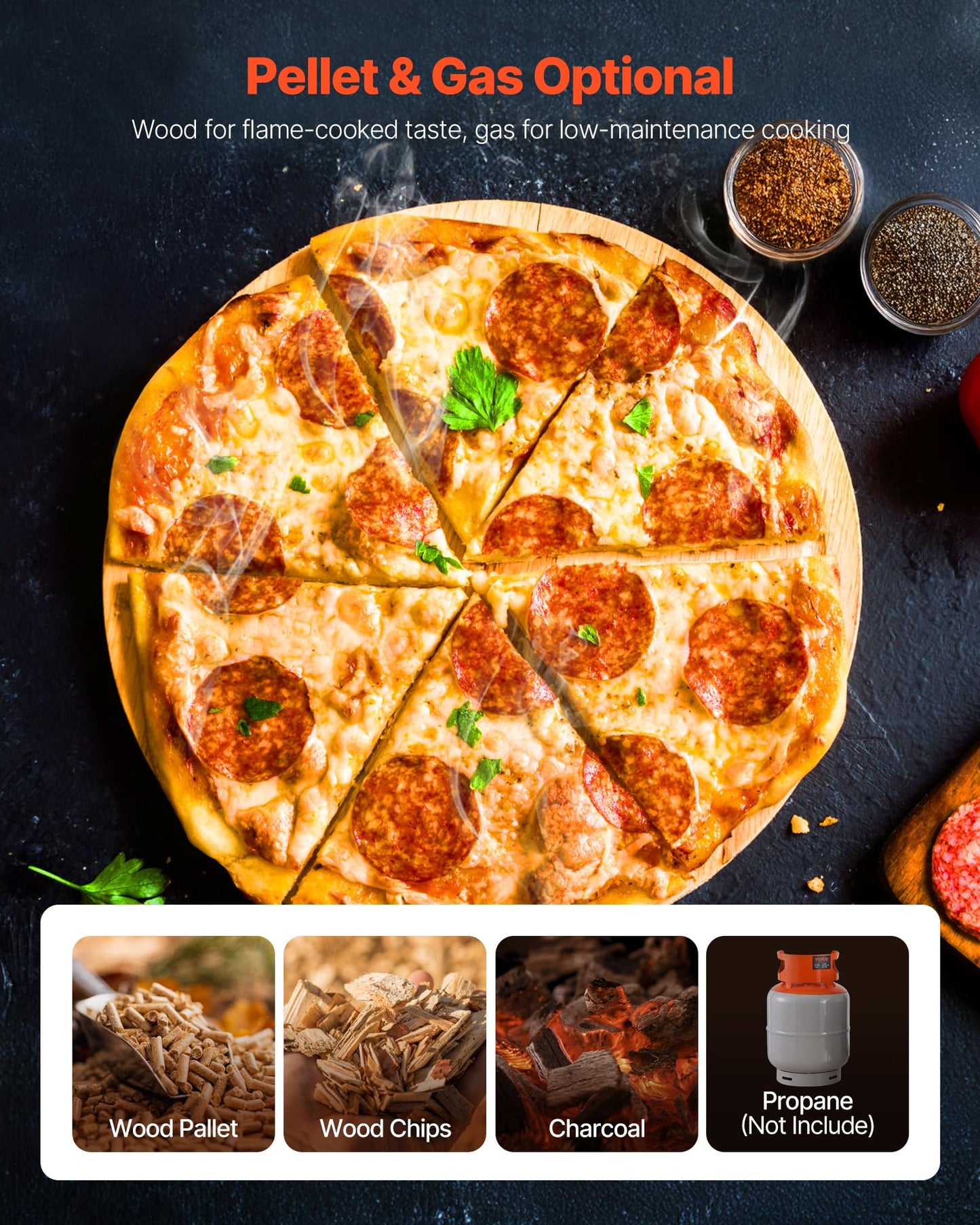 VEVOR Dual Fuel Pizza Oven Outdoor, 12 in Wood Fire & Propane Gas Pizza Ovens, Portable Pellet & Propane Pizza-Maker with Thermometer, Multi Fuel Pizza-Cook for Outside Patio Camping & Backyard
