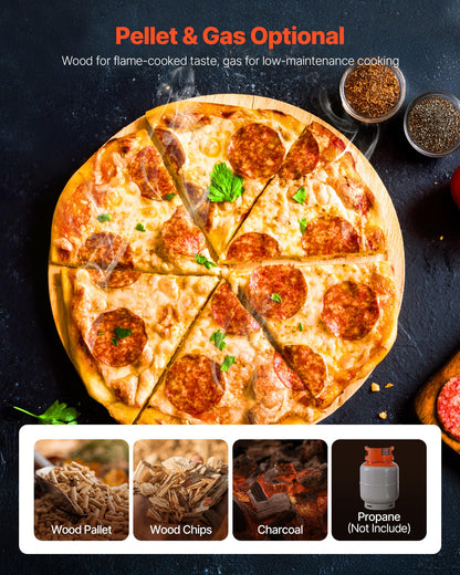 VEVOR Dual Fuel Pizza Oven Outdoor, 12 in Wood Fire & Propane Gas Pizza Ovens, Portable Pellet & Propane Pizza-Maker with Thermometer, Multi Fuel Pizza-Cook for Outside Patio Camping & Backyard