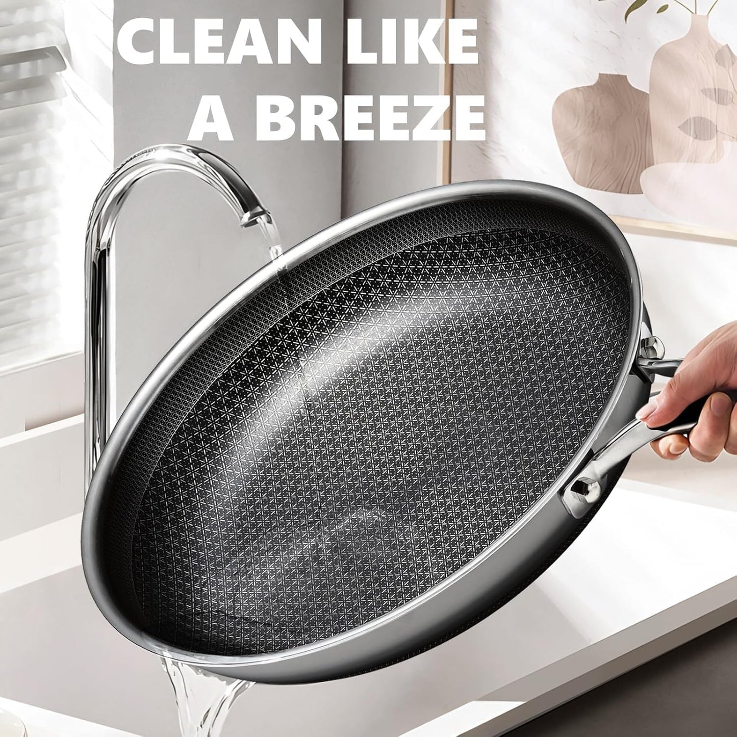 OATOFP Non Stick Frying Pans Set with Lids, Hybrid Skillet Set Nonstick (8+10+12inch), Pans for cooking, PFOA Free Stainless Steel Kitchen set, Dishwasher and Oven-Safe Cookware Sets