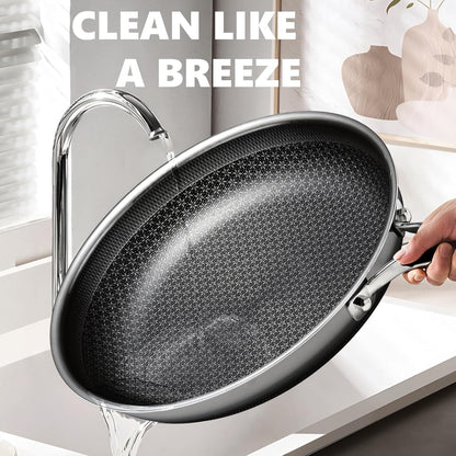 OATOFP Non Stick Frying Pans Set with Lids, Hybrid Skillet Set Nonstick (8+10+12inch), Pans for cooking, PFOA Free Stainless Steel Kitchen set, Dishwasher and Oven-Safe Cookware Sets