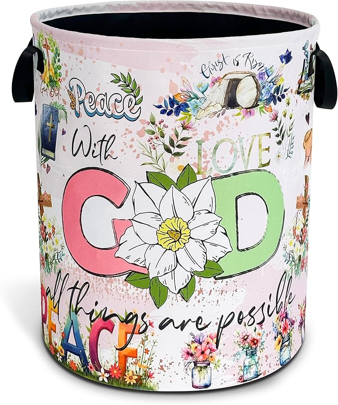 Christian Peace Laundry Basket God Bible Verse Oxford Cloth Laundry Hamper