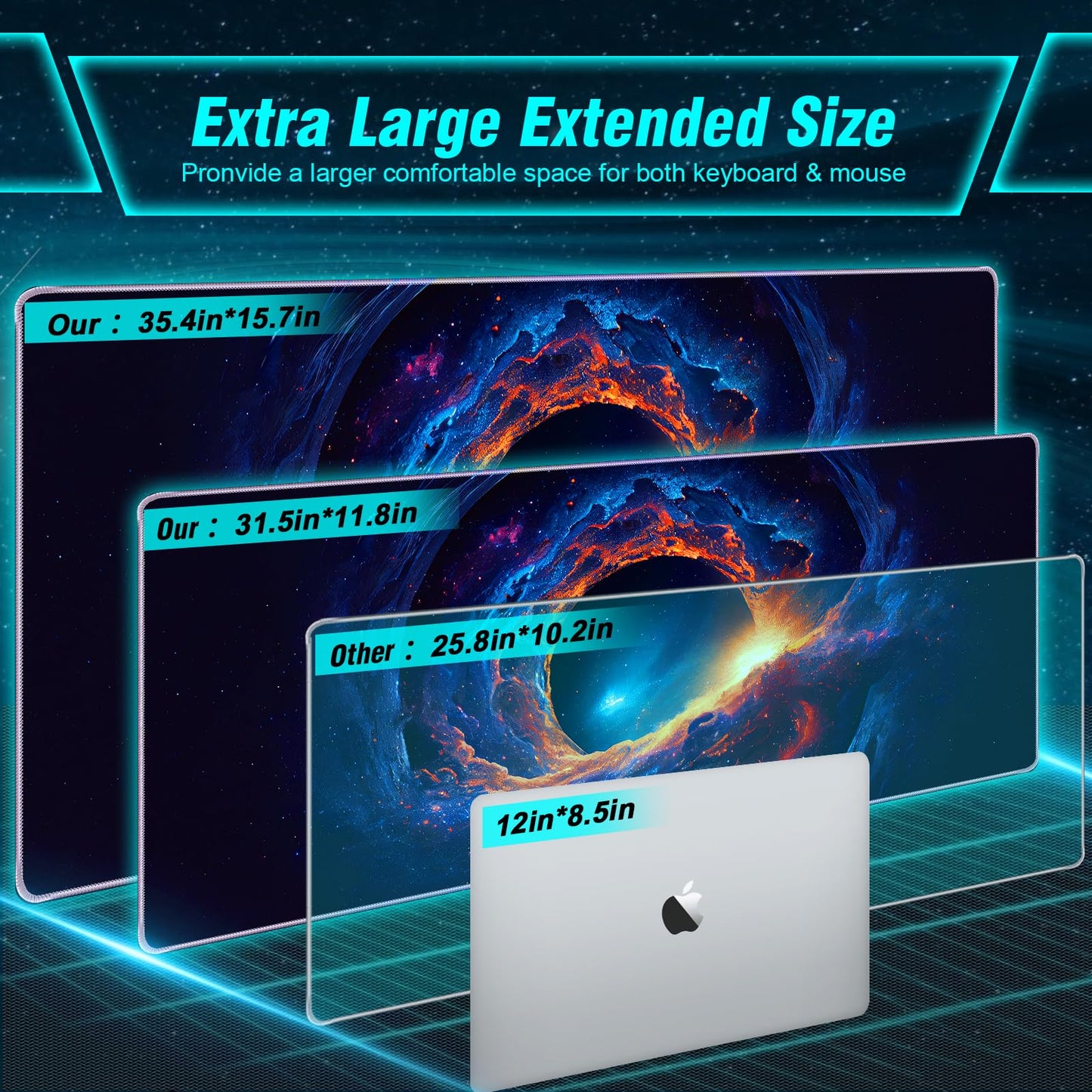 Large Gaming Mouse Pad, Technological Nebula Style Professional Gaming Mousepad, Non-Slip Waterproof Rubber Base Mouse Pad for Gaming & Office & Home, 31.5 x 11.8inch Full Desk Mouse Pad