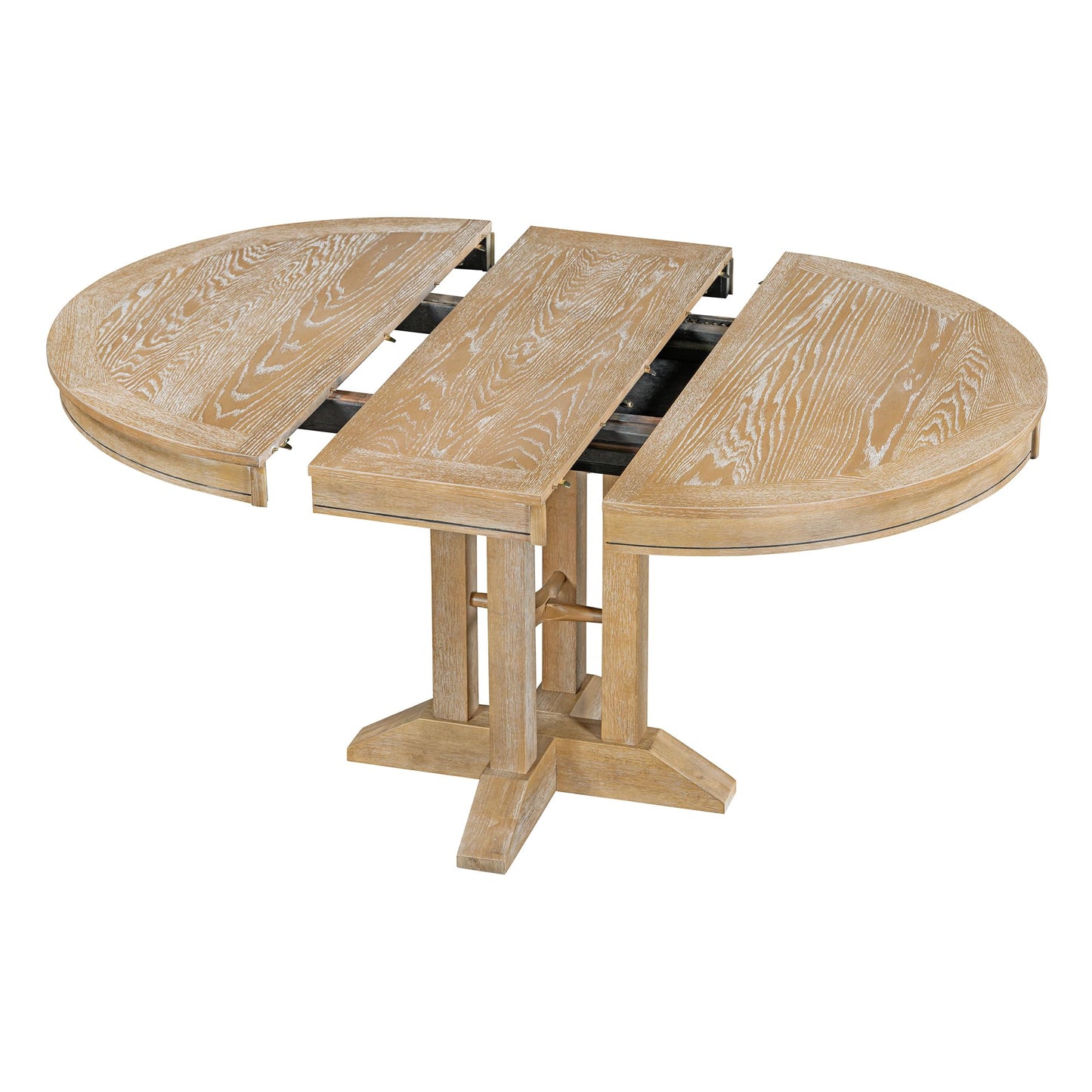 Mid-Century Modern Functional Extendable Round Dining Table with 14" Leaf,Oval Extendable Wooden Dining Table W/Natural Wood Grain Variation