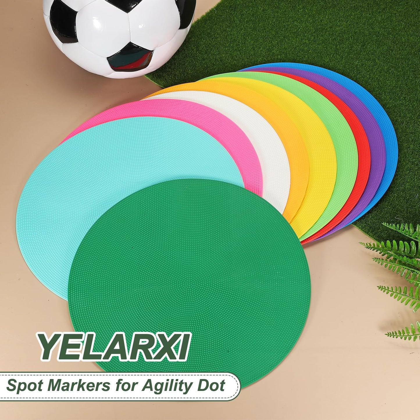 YELARXI Spot Markers for Agility Dot, Non-Slip Poly Spots Floor Dots Flat Field Soccer Training Equipment 12 in & 6 Pcs & Green -Fitting for (Gym/Sports/Training/PE Games/Dance)