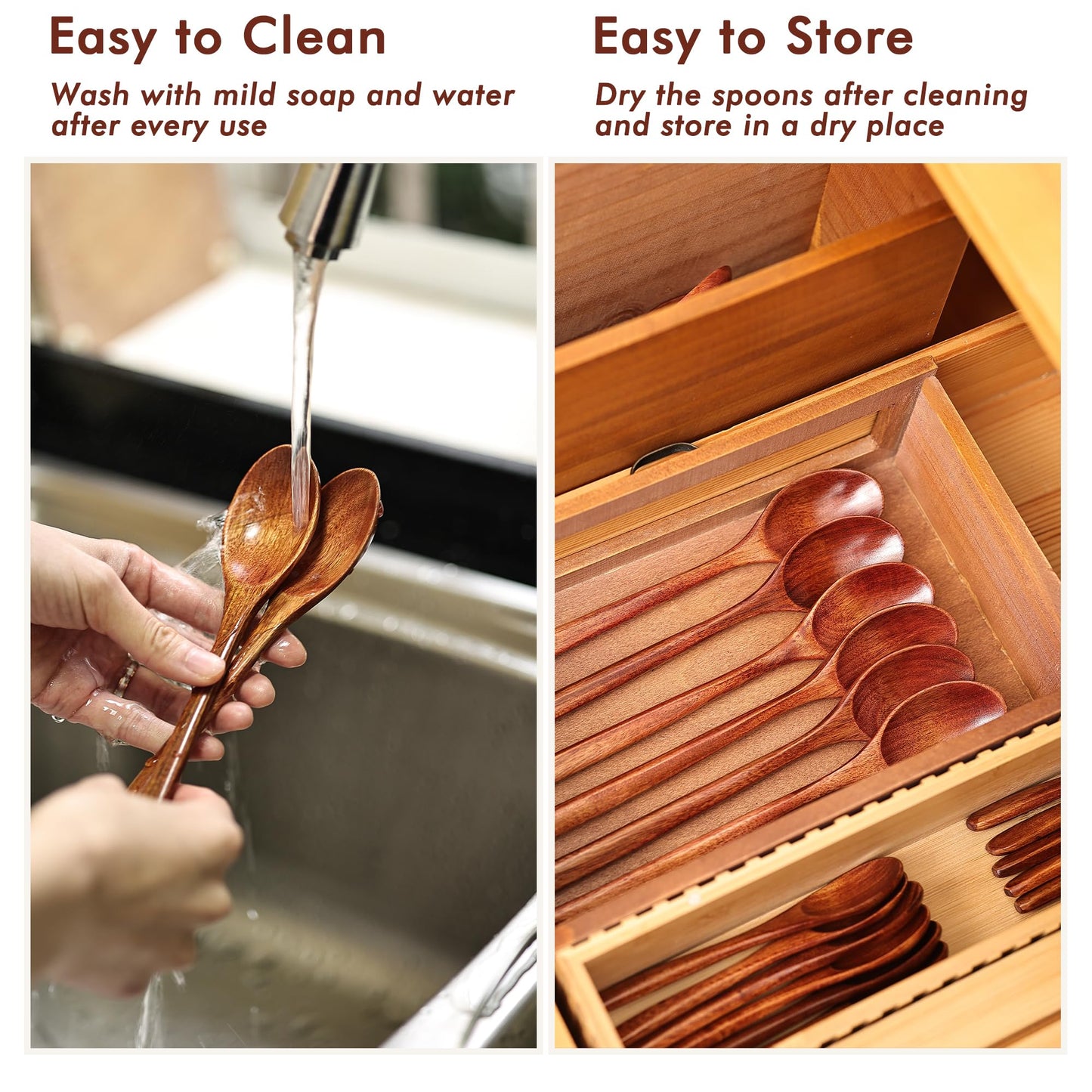 Wooden Spoons Set - 12pcs (6pcs 9in & 6pcs 6in), for Eating, Mixing, Stirring, Coffee, Tea, Jam, Bath Salts