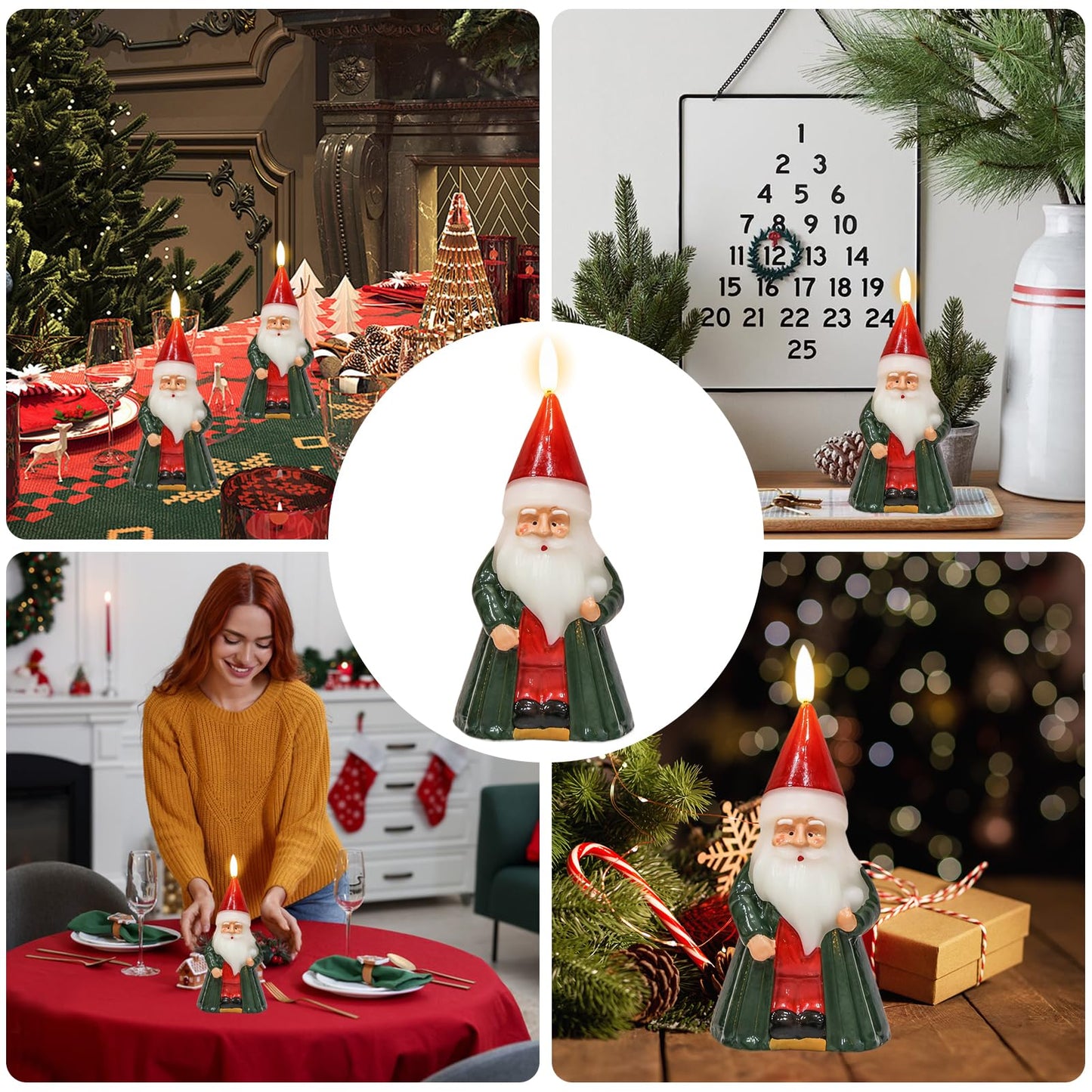 KunSwenn Santa Claus Christmas Flameless Candles with 6 Hour Timer, Christmas Candles Battery Operated Hand Carved LED Flickering Candle with 3D Wick for Home Holiday Xmas Decorations