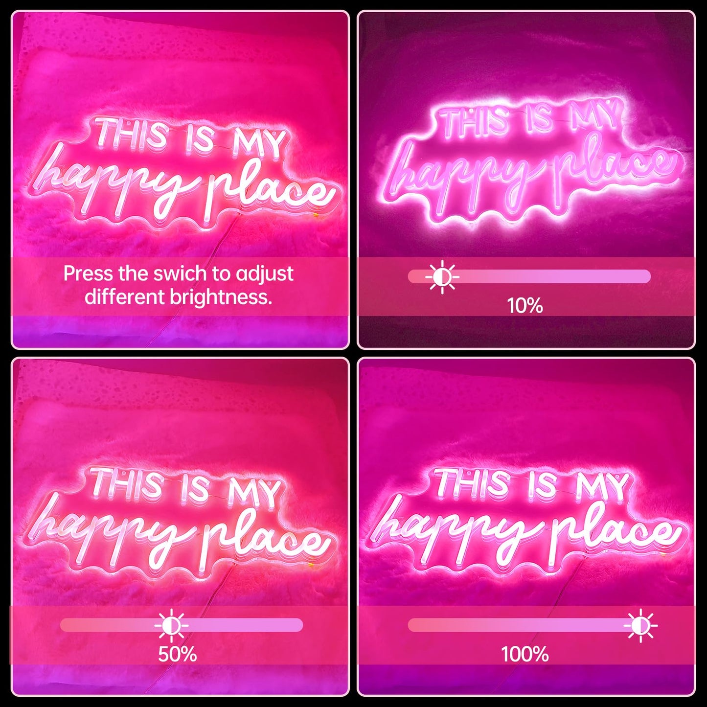 Neon Signs for Wall Decor - This Is My Happy Place Neon Signs for Teen Girls Bedroom Decor, Pink Led Neon Lights for Wall Decor, Nightstand Light, Dimmable Switch USB Power, Adhesive Hook Included