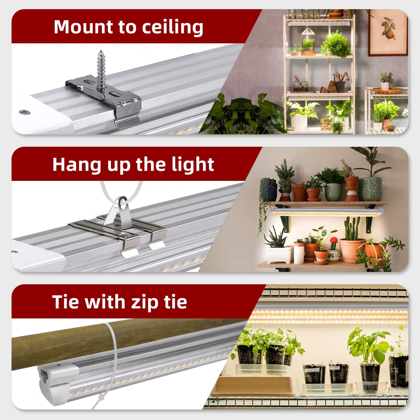 Kihung (Pack of 8) LED Grow Lights, 2FT T8 Grow Lights, 192W(8×24W) Full Spectrum Grow Light Strips with Reflectors, High PPFD Value Plant Light for Indoor Plants