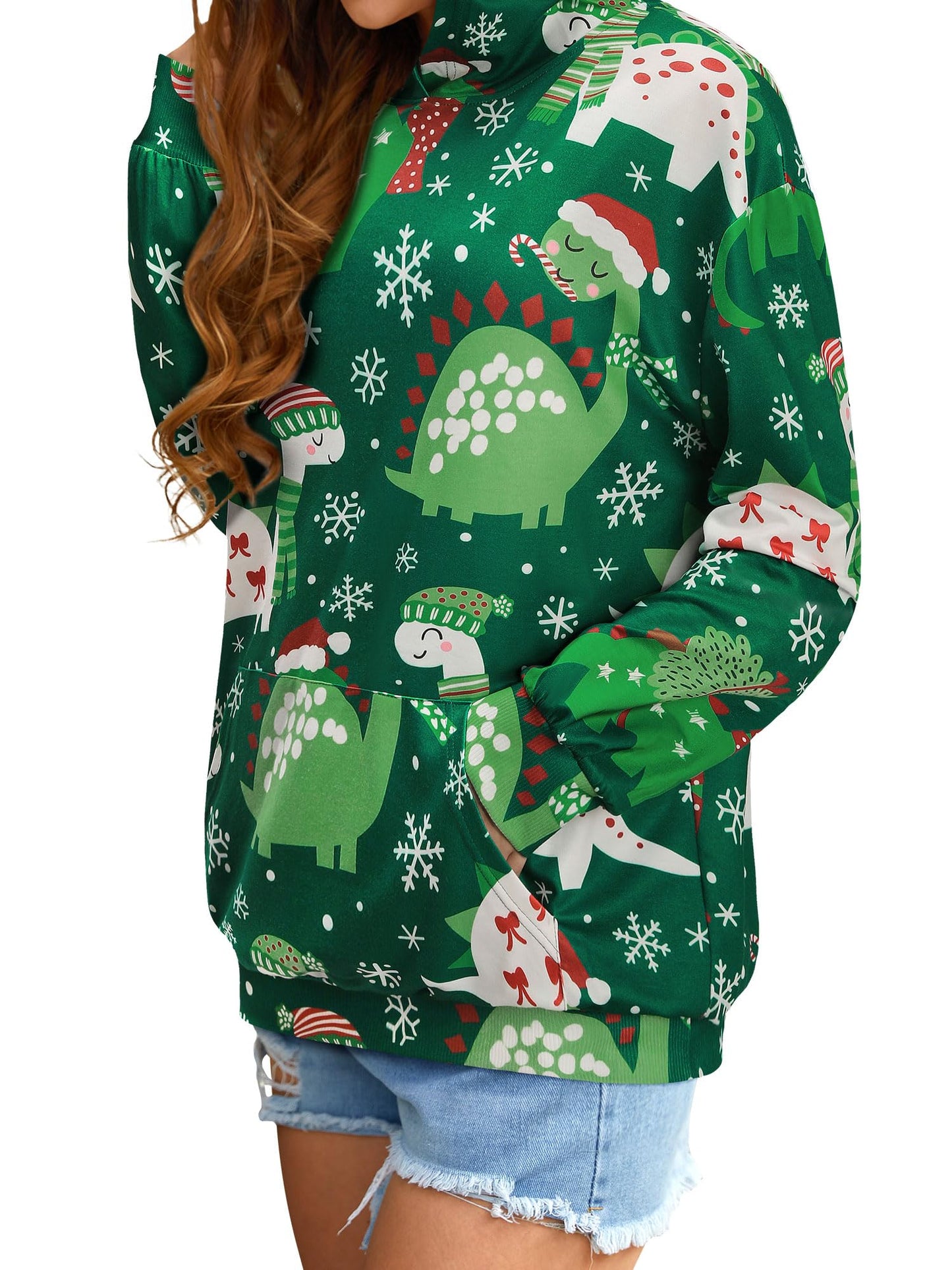 RMCMS Women Dinosaur Funny Hoodie Sweatshirt Pocket Lightweight Cute Dinosaur Graphic Long Sleeve Dino Hoodied Pullover Top