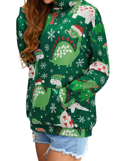 RMCMS Women Dinosaur Funny Hoodie Sweatshirt Pocket Lightweight Cute Dinosaur Graphic Long Sleeve Dino Hoodied Pullover Top