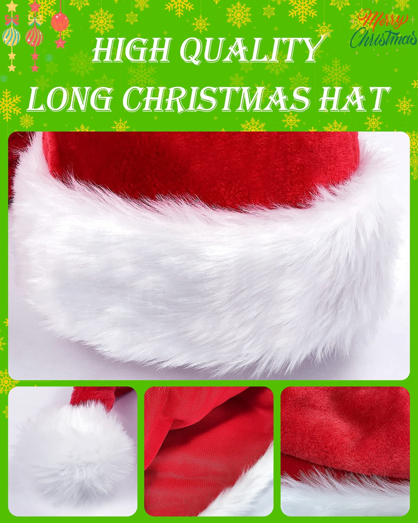 Hikkcos Christmas Long Santa Hat for Adults Xmas Red Santa Hats for Adults Keep Warm Winter New Year Costume