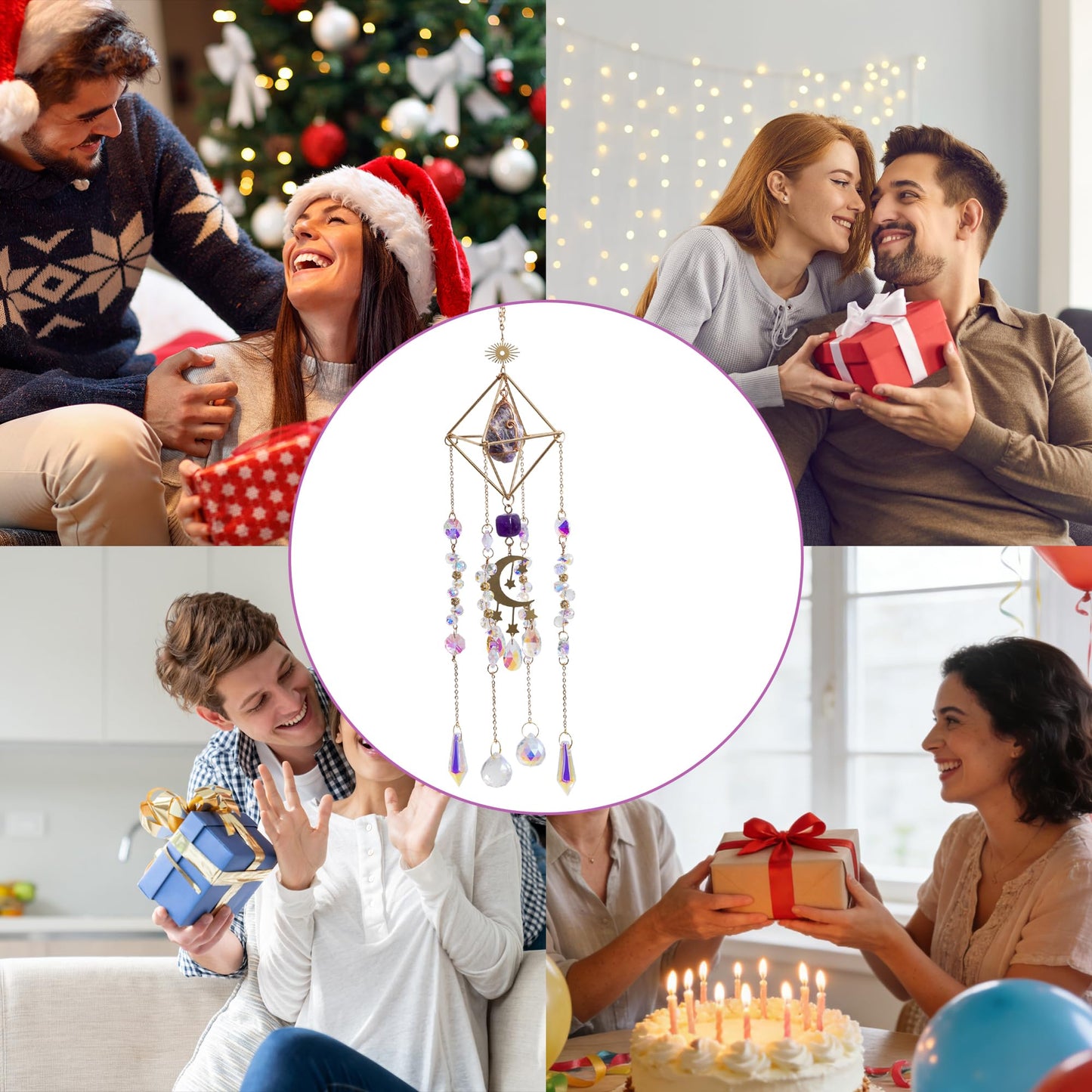 Amethyst Crystal Suncatcher - Dreamsum Hanging Wall Garden Sun Catcher for Windows, Healing Amethyst Crystal Decor for Home, Gift for Christmas Birthday,Mothers Day