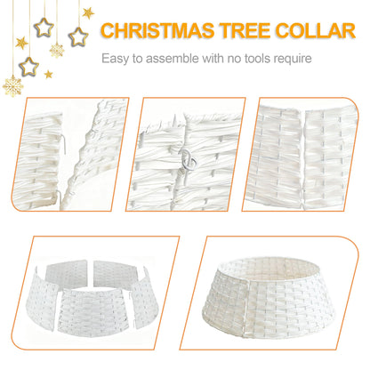 Christmas Tree Collar, 24in Round Farmhouse Christmas Tree Collar, Christmas Tree Skirt for Artificial Christmas Trees Decoration (White)