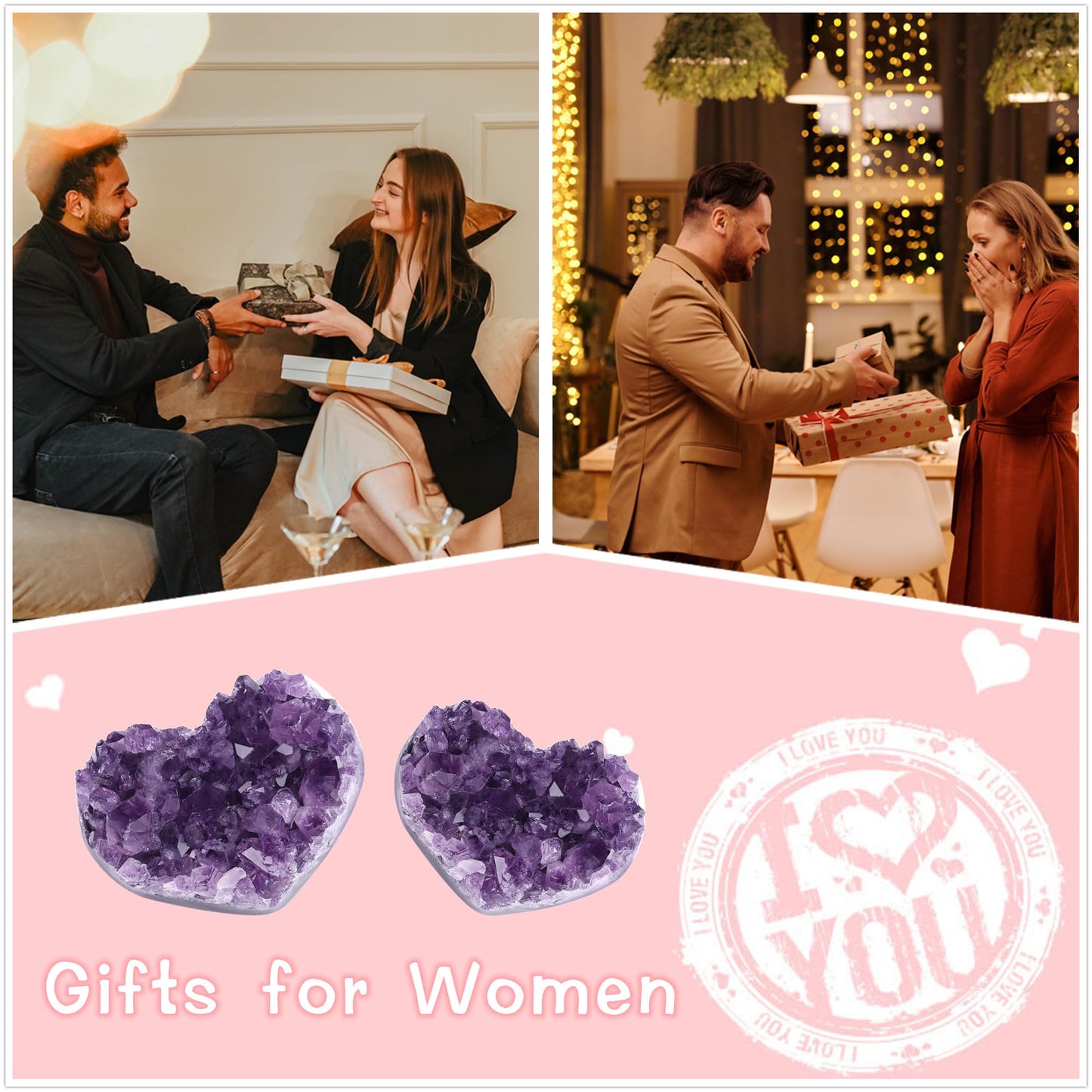ZHIYUXI Amethyst Crystals and Healing Stones Heart Shaped Rocks Meaningful Birthday Gifts Geode Gemstones Good Luck Gifts Purple Gifts for Women Purple Room Decor Raw Crystals Cluster Reiki 1.2-1.6"