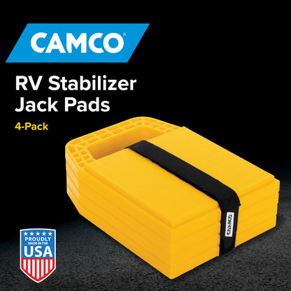 Camco RV Stabilizing Jack Pads - Features Interlocking Design & Includes Handy Strap for RV Storage and Organization - Molded of Strong UV Stabilized Polypropylene - 4-Pack (44595)
