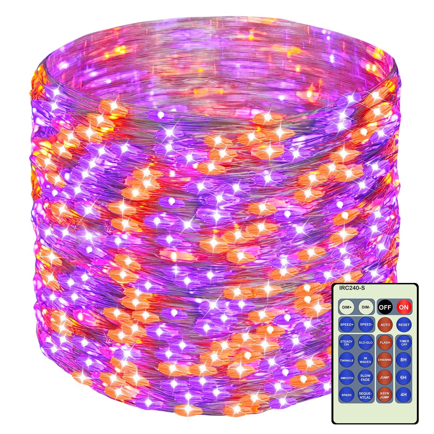 Decute 500LED 164FT Fairy String Lights Halloween Lights Silver Wire with Remote, Firefly Starry Light for DIY Christmas Tree Costume Wedding Party Table Centerpiece Decor Orange Purple
