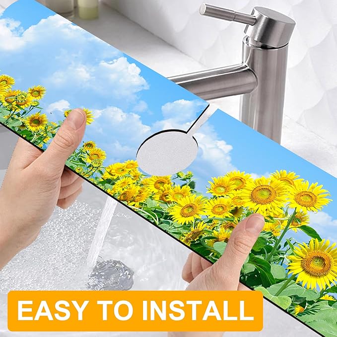 2 Pack Sunflower Field Sink Faucet Absorbing Mat Sunflowers Blooming Super
