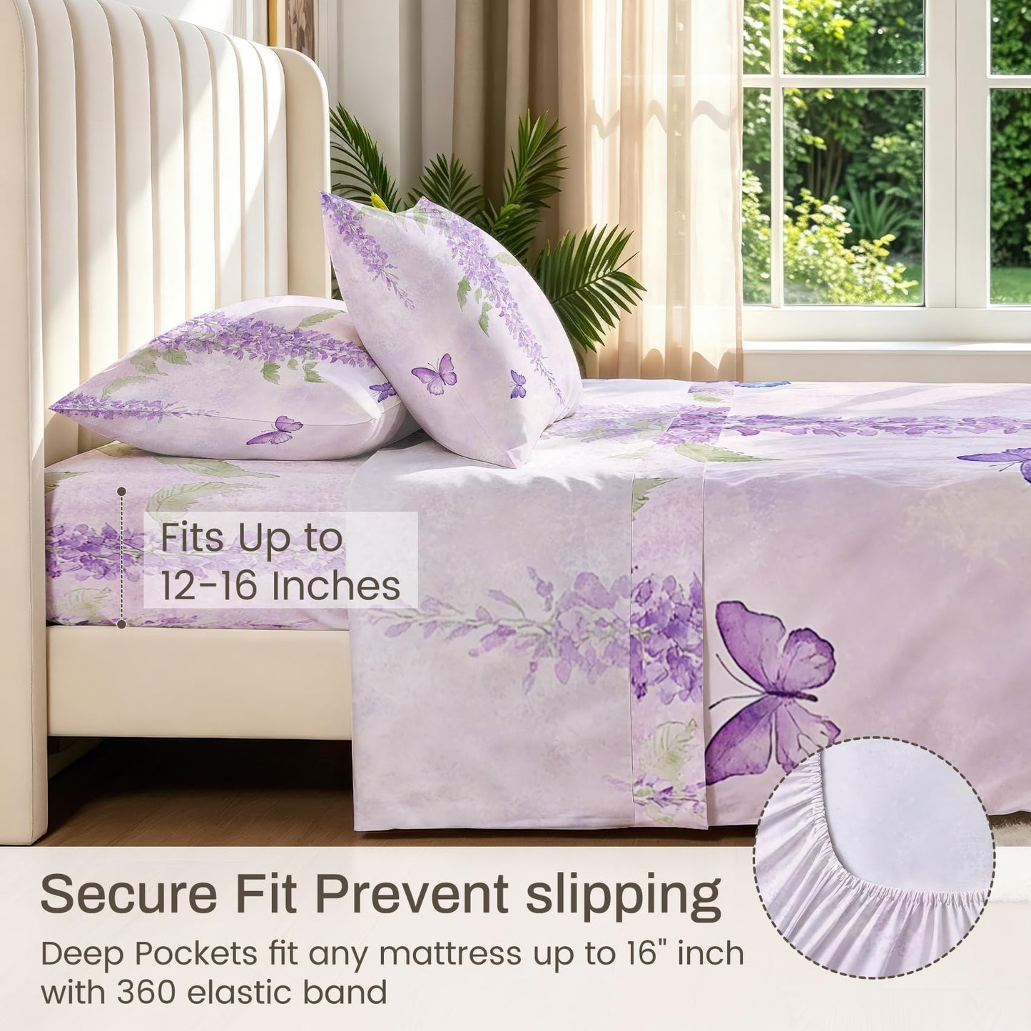 Butterfly Queen Sheet Set Wisteria Flat Fitted Sheet Sets