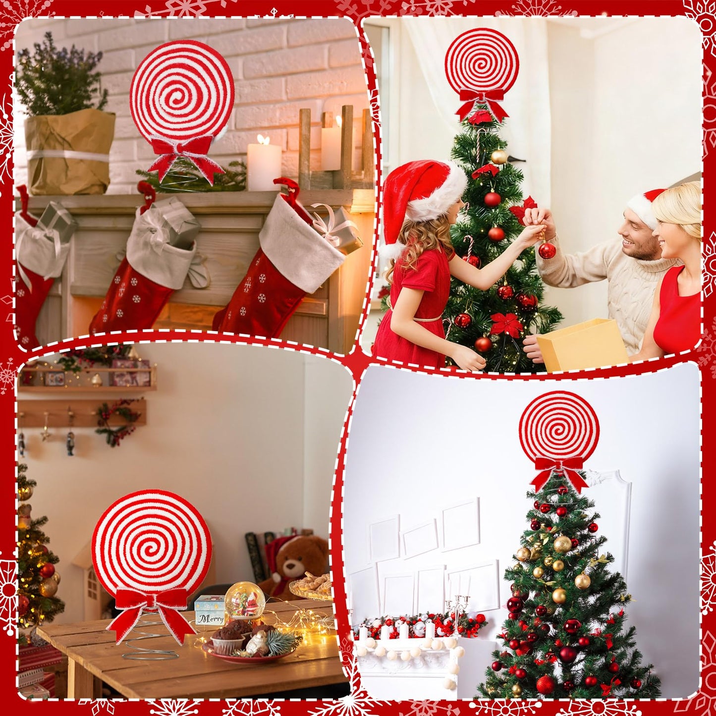 Soulchen Christmas Candy Tree Topper Peppermint Christmas Decor Toppers Large Glitter Candy Cane Tree Ornament Red and White Xmas Decoration 8 Inch Swirl Ornament for Home Xmas Holiday Party Decor