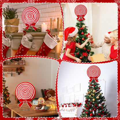 Soulchen Christmas Candy Tree Topper Peppermint Christmas Decor Toppers Large Glitter Candy Cane Tree Ornament Red and White Xmas Decoration 8 Inch Swirl Ornament for Home Xmas Holiday Party Decor