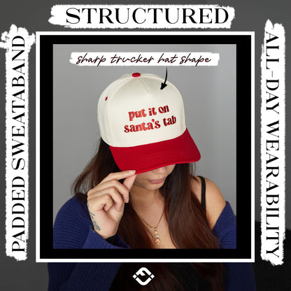 Funky Junque Two Tone Vintage Snapback Hat - Put It On Santa's Tab - Beige/Red