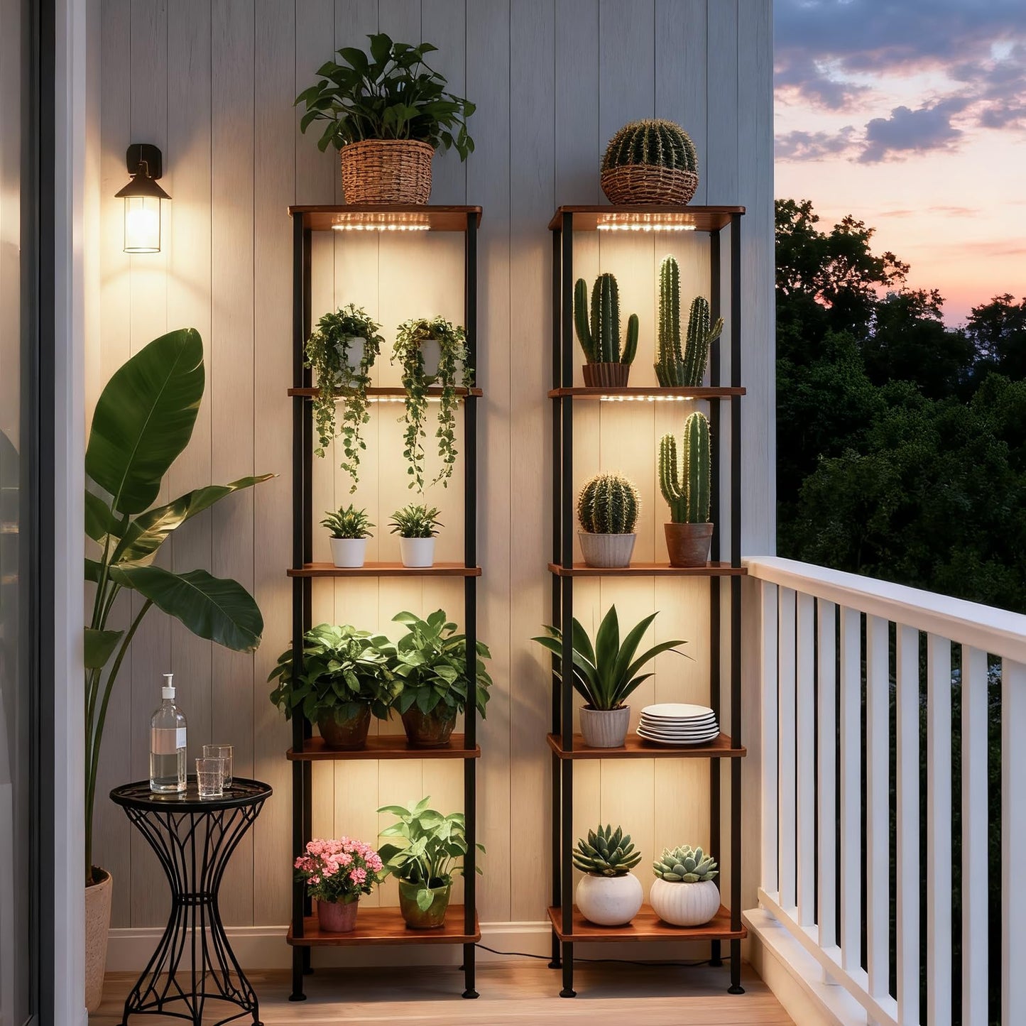 Bailoch Indoor Plant Stand with LED Grow Lights, 64" Tall Corner Lighted Plant Shelf, 5-Tier Metal Frame, Wood Shelves, Flower Clearance Display Stands Cabinet for Living Room, Balcony, Office, Black