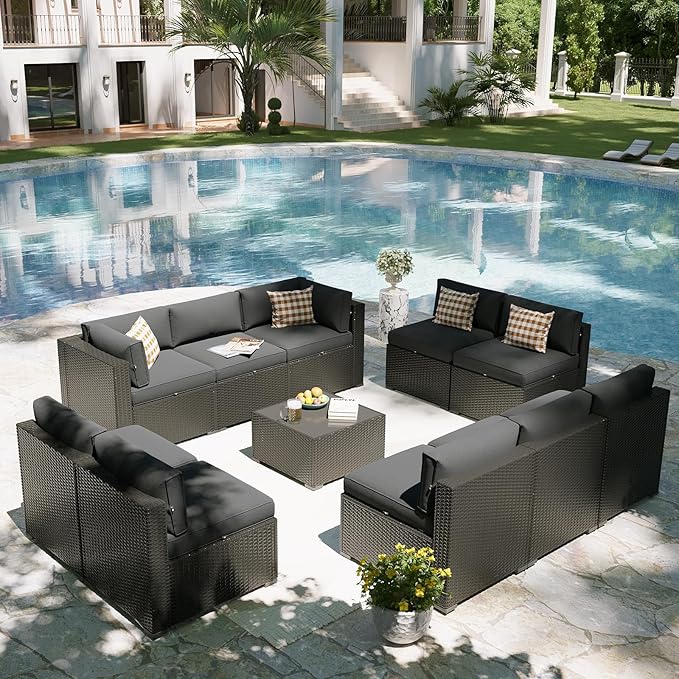 Aoxun Patio Furniture Set, 11 Piece Outdoor Sectional Sofas