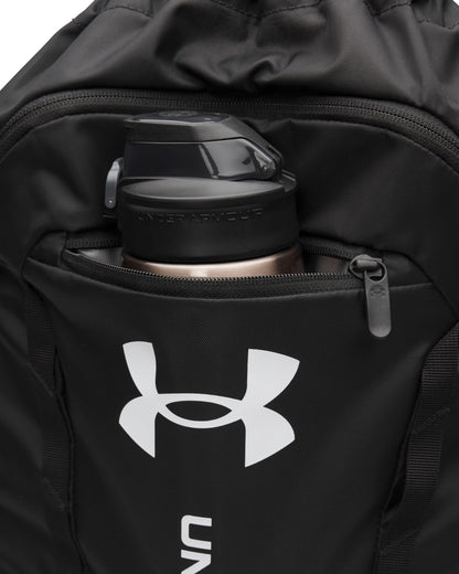 Under Armour Unisex Hustle Sackpack, (001) Black/Black/White, One Size Fits Most