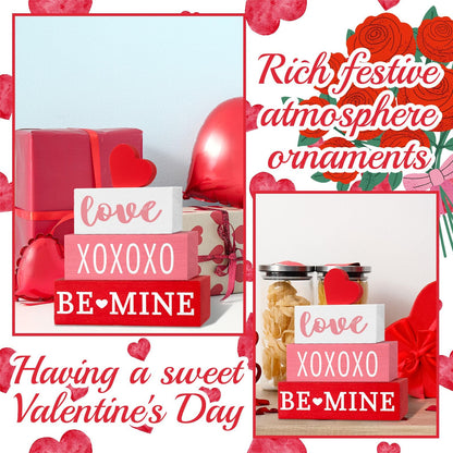 4 Pcs Valentine's Day Table Decor Valentine Wood Book Stack Wooden Signs Decoration for Valentines Day Decorations Wedding Anniversary Party Shelf