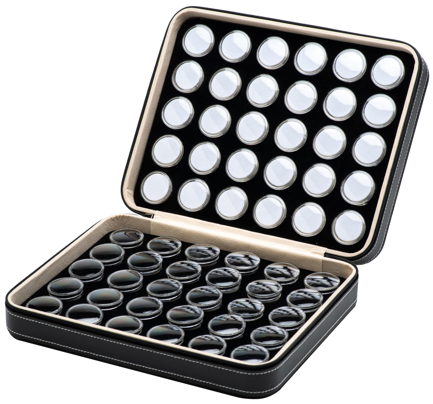 Giftop 60 PCS Gemstone Display Collection Storage Box with Clear Lid for Gems Diamond and PU Leather Black Bag Holder Container (Black-60pcs)