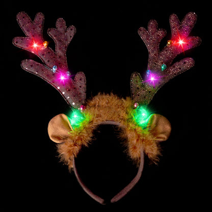JOYIN Christmas 2PCS Light Up Cute Reindeer Headband Adult Kids Party Favor Supplies, Xmas Accessories for Christmas Holiday Parties, Annual Holiday, Photos Booth