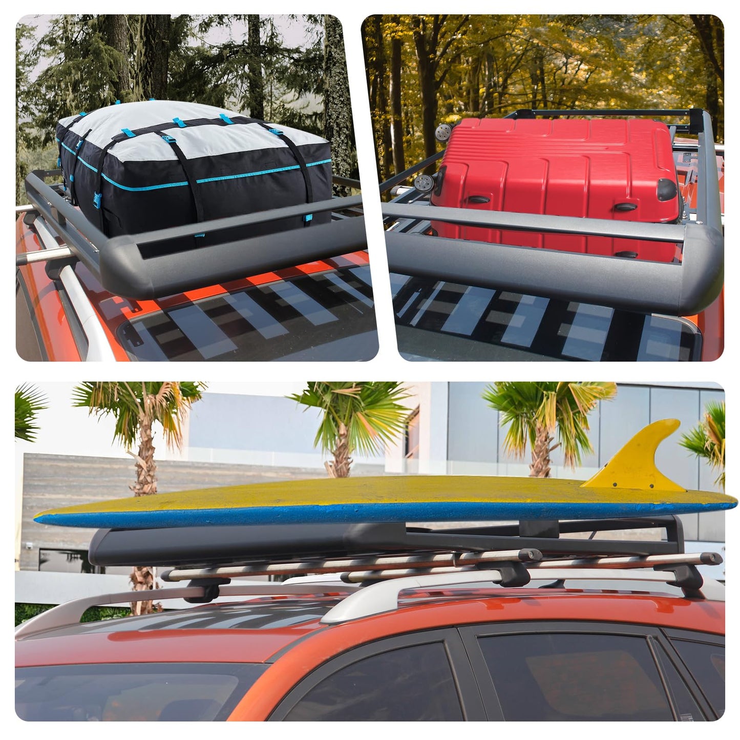 Updated Roof Rack Cargo Basket Carrier, 63'' x 38'' Aluminum Alloy Luggage Holder for SUV, Truck, Car - Universal Design with 150lbs Weight Capacity,Steel Construction for Durability Strength