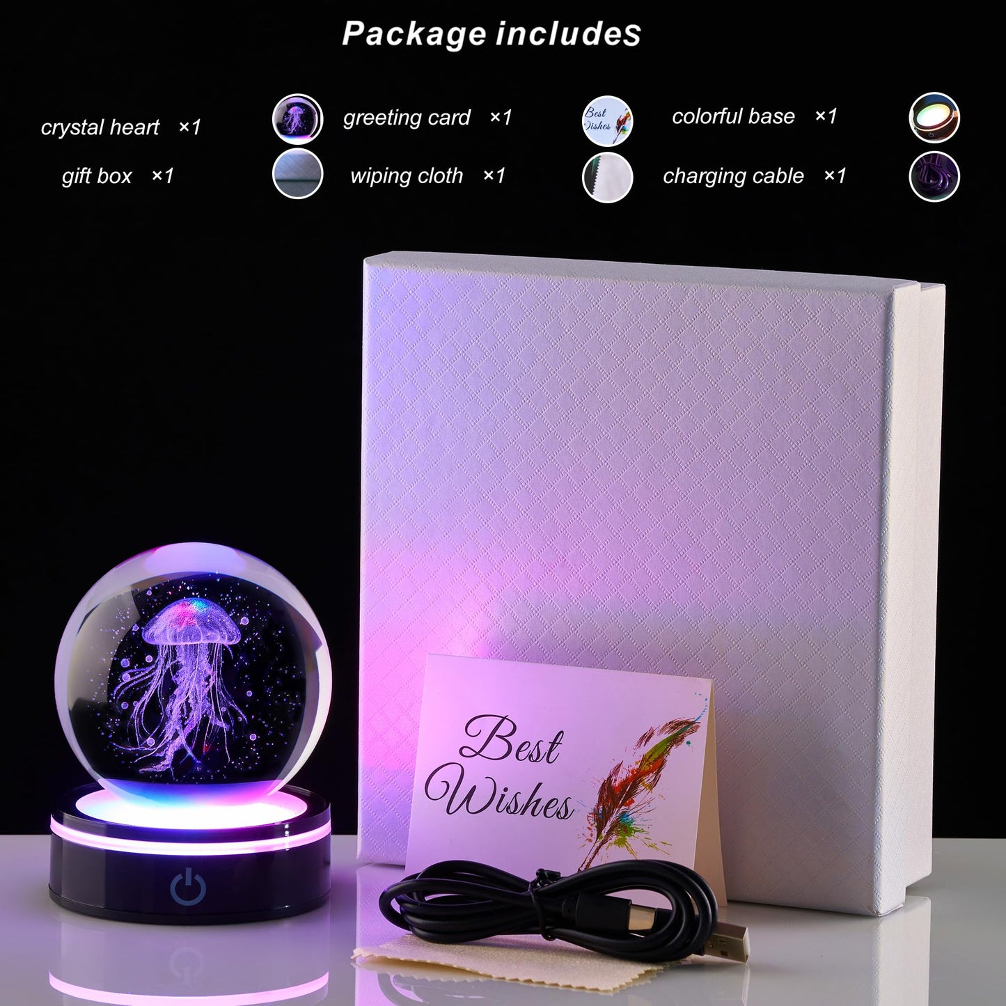 Ghtixsu 3D Crystal Ball Jellyfish Decoration, Gift for Men and Women: Ocean Biology Night Light, Gifts for Daughter/Son, Birthday, Colleagues, Christmas, Teacher Thanks Gift, Home Decoration