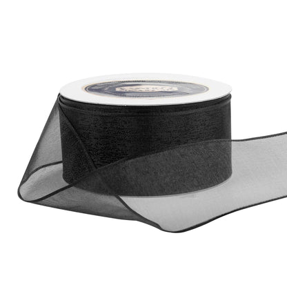 VATIN Black Organza Wired Ribbon, 1-1/2" Black Sheer Ribbon with Metallic Edge for Christmas Tree Decoration Gift Wrapping Wedding Crafts -25 Yards