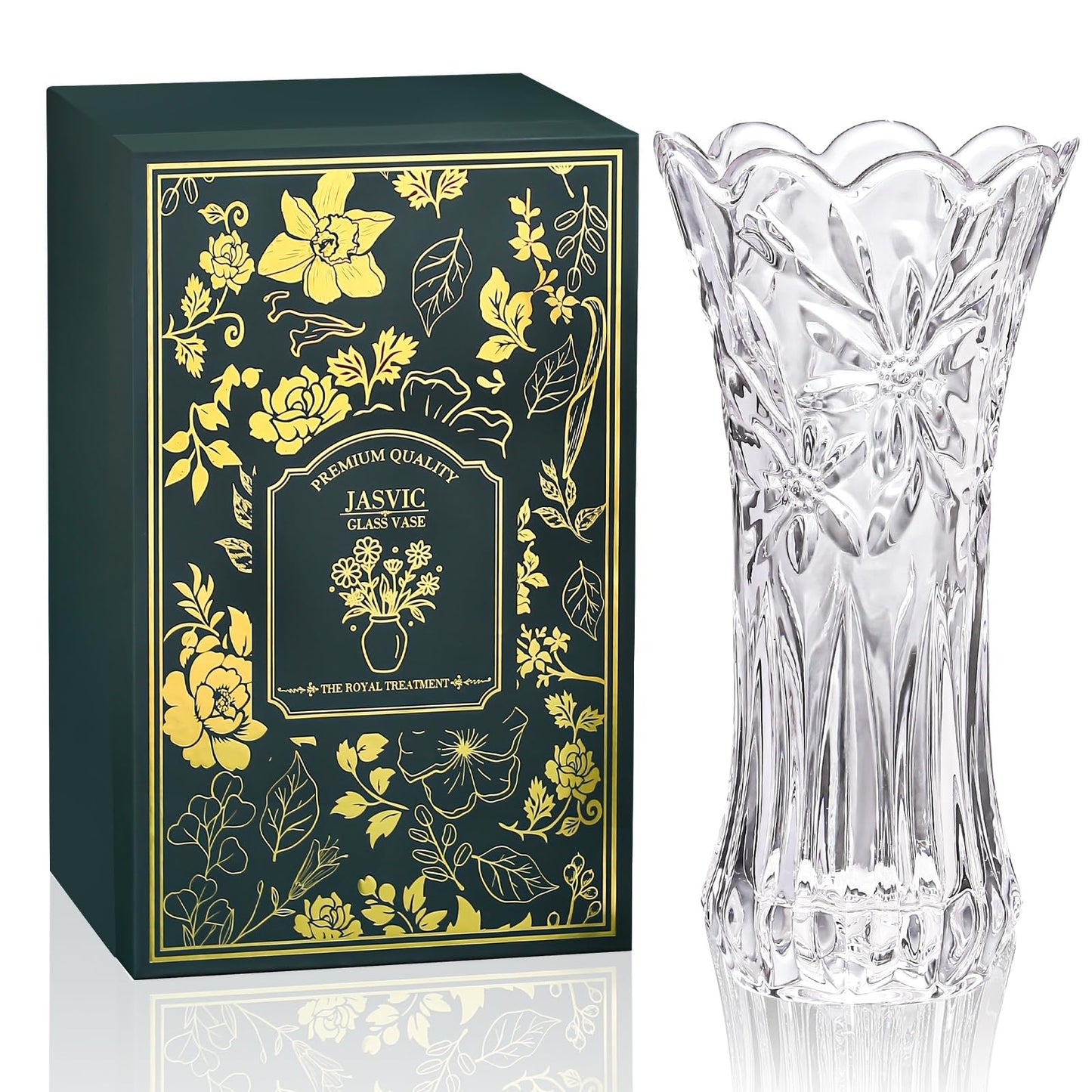 12" Glass Crystal Vase for Flowers with Luxury Gift Box, Elegant Tall Clear Vases for Mother's Day, Wedding, Valentine Gift, Large Floreros Centerpieces for Living Room Home Décor