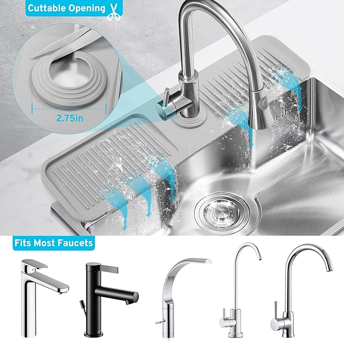 24" Longer Silicone Splash Guard, 5 Slope Design Faucet Water Catcher Mat