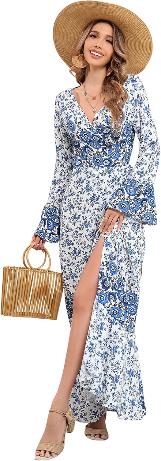 R.Vivimos Womens Summer Long Sleeve Cardigan Sexy Maxi Dresses