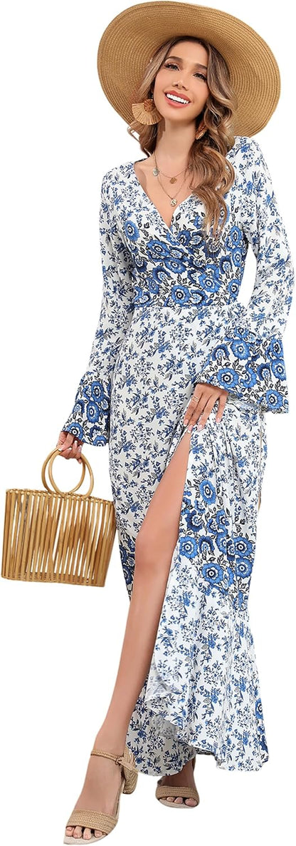 R.Vivimos Womens Summer Long Sleeve Cardigan Sexy Maxi Dresses