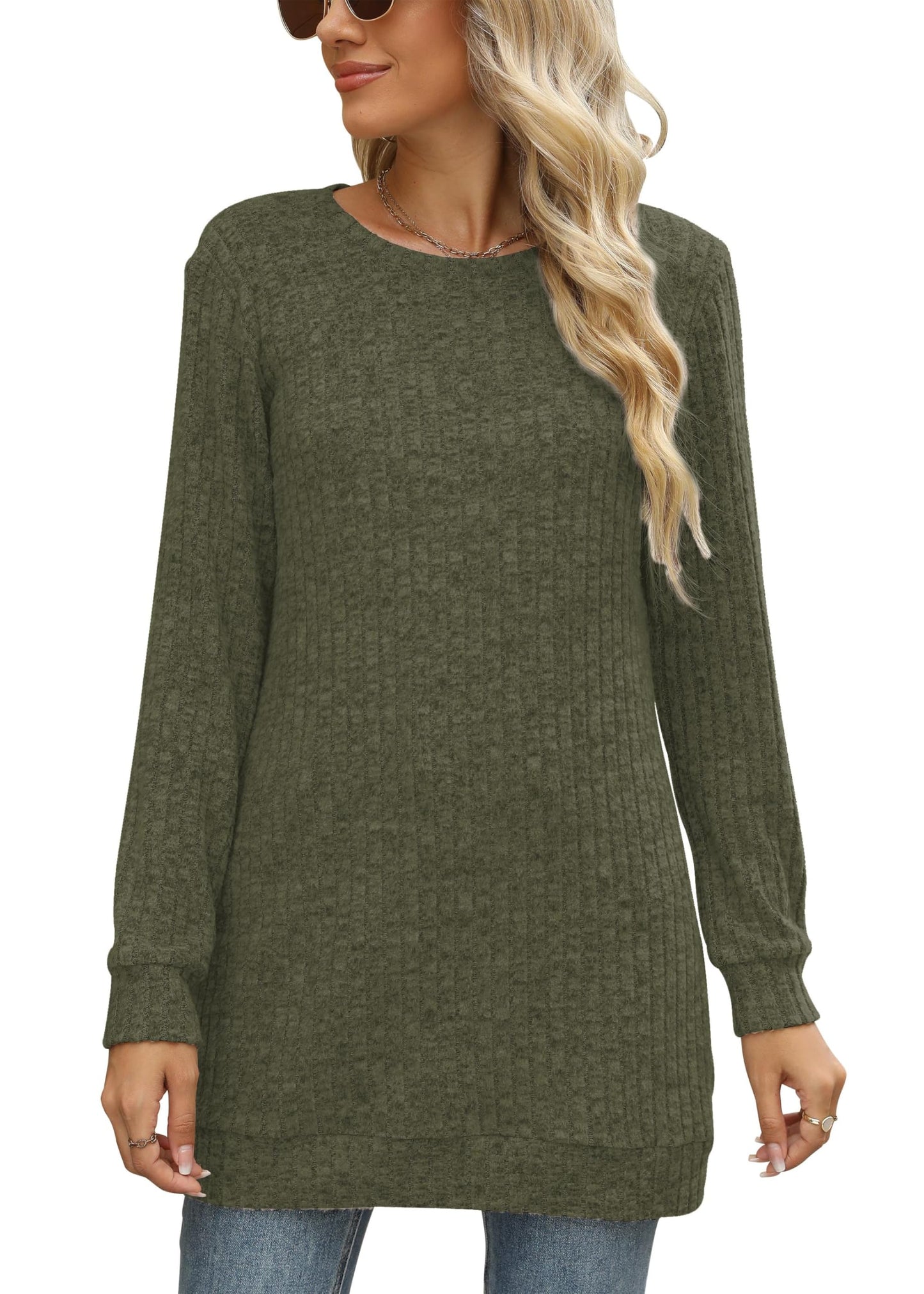 Sweaters for Women Long Sleeve Crewneck Sweatshirt Loose Casual Tunic Tops