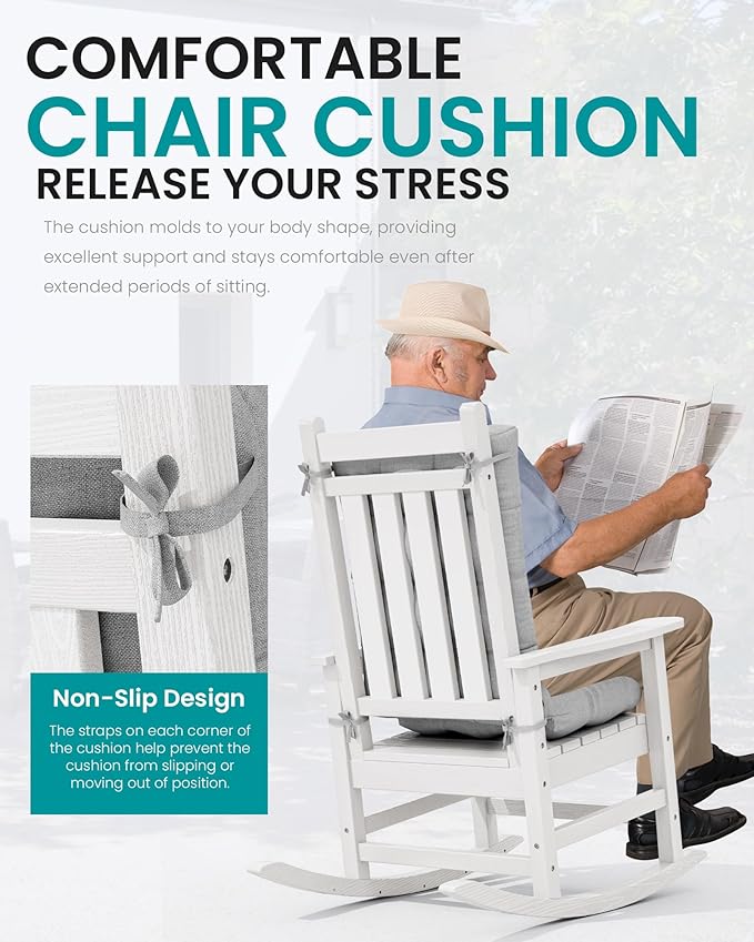 SERWALL HDPE Outdoor Rocking Chair Cushion Set of 4, Memory Foam Cushion Flowers Pattern