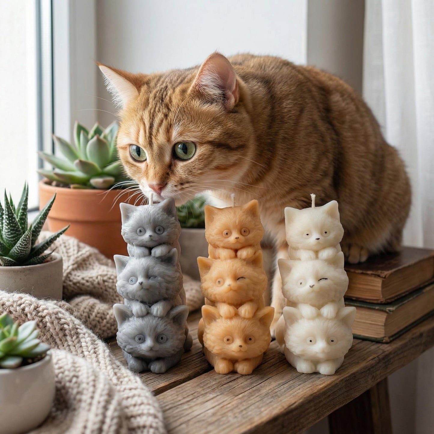 Handmade Cat Candle Set of 3 | Pretty Cat Shaped Candles for Cat Lovers | Soy Wax Cat Candles | Unique Animal Shaped Home Decor | Housewarming Candle Sets for Women Gift