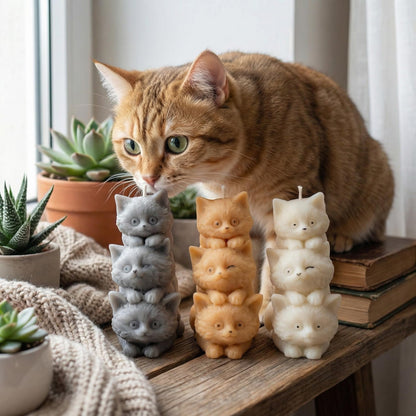 Handmade Cat Candle Set of 3 | Pretty Cat Shaped Candles for Cat Lovers | Soy Wax Cat Candles | Unique Animal Shaped Home Decor | Housewarming Candle Sets for Women Gift