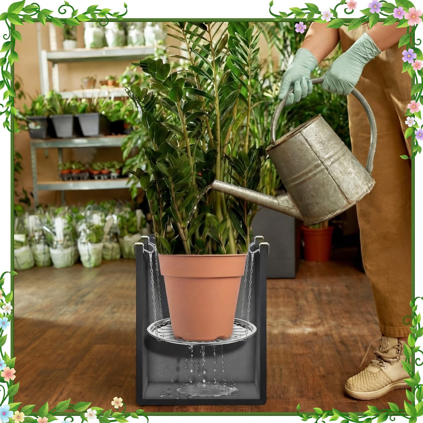ElaraBerry 4 Set 11'' Adjustable Height Plant Inserts with Chain for Inside Pots Stainless Steel Plant Pot Insert Round Planter Filler Elevate Plants to Reduce Soil Usage for Large Tall Flower Pots