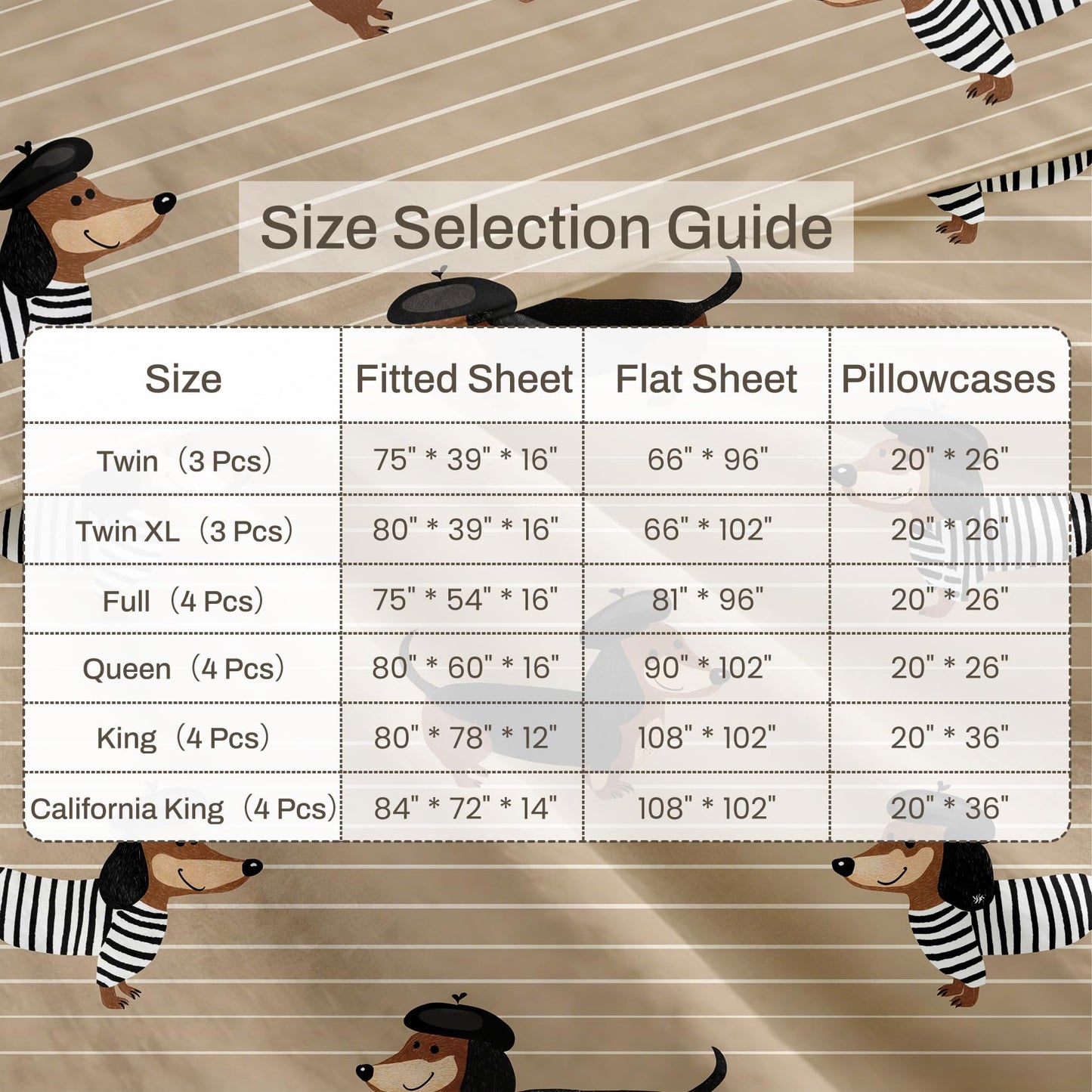 Dachshund Twin Sheet Set Boys Puppy Flat Fitted Sheet Sets, Cream