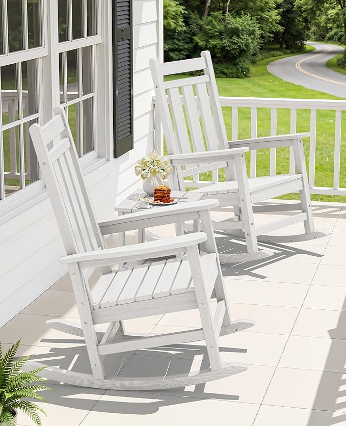 KINGYES Oversized Outdoor Rocking Chair Set of 4, All-Weather Patio Rocking