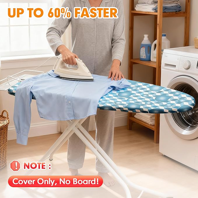 Ironing Board Cover and Pad, 15x54 Standard Size Thick Iron Padding, Scorch &