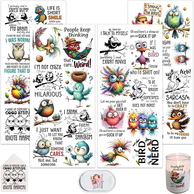 4 Sheets Rub on Transfers for Crafts, Funny owl Furniture Transfers for Wood